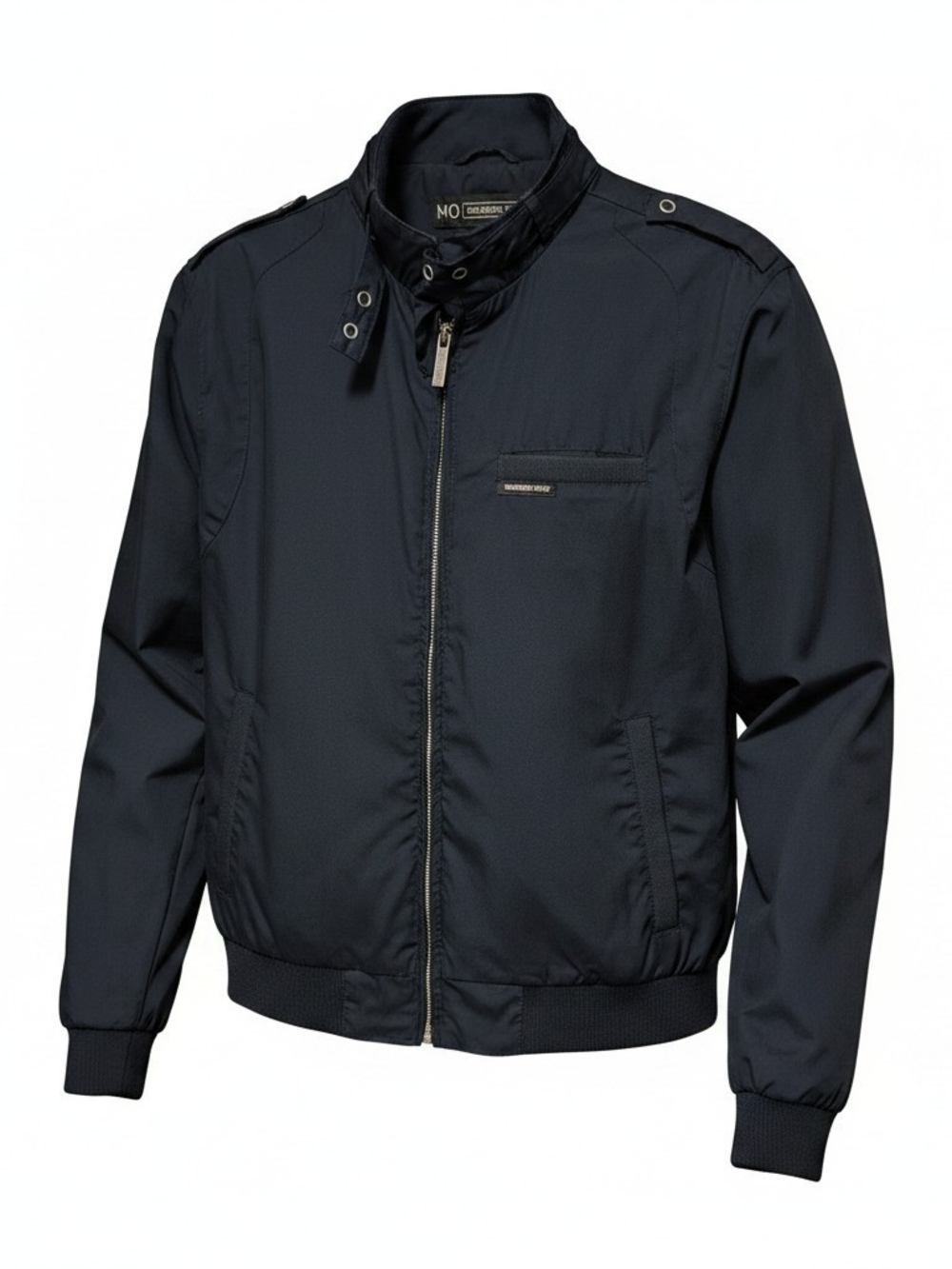 Members Only navy Men's Iconic Jacket medium featuring a signature throat latch